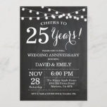 Convite Convocação de 25 de Aniversário<br><div class="desc">Convite de 25 Casamento de Aniversário. Fundo Chalkboard. Luzes de Corda. Preto e Branco. 1rua, segundo, 3º, 4º, 5, 10º, 15, 20, 25, 35º, 45º, 45º, 50º, 55º, 60º, 65º, 70, 75º, 80, Qualquer Ano. Aniversário Adulto. Mulher ou Festa de aniversário masculina. Para mais personalização, clique no botão "Personalizar" e...</div>