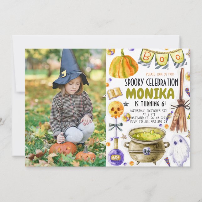 Convite Convocação de Aniversário da Bruxa de Halloween Ca (Frente)