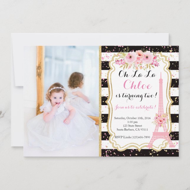 Convite Convocação de Aniversário de Paris Torre Eiffel (Frente)