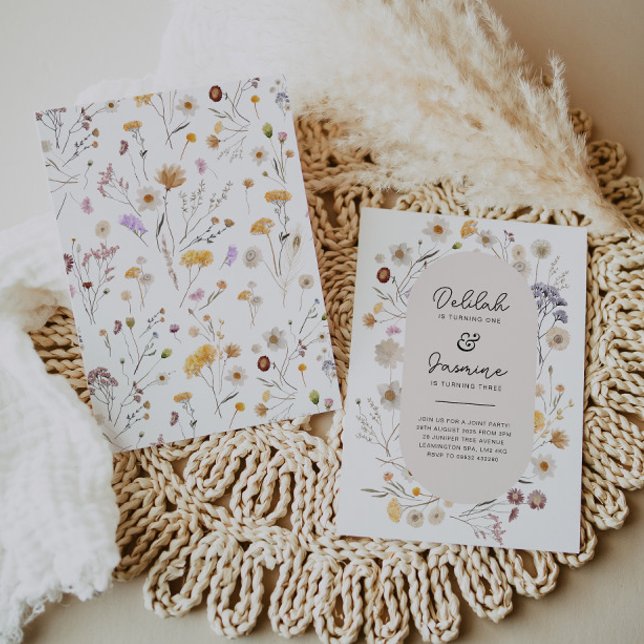 Convite Convocação de Aniversário para Wildflower Back (Criador carregado)