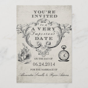 Convite Convocação de Casamento de Alice no País das Ma