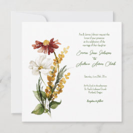Convite Convocação de Casamento de Florais de Aquarela Nee