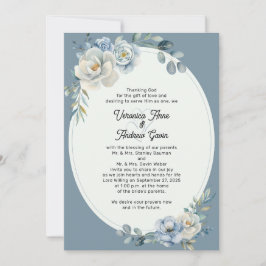 Convite Convocação de Casamento de Frame de Oval Floral Az