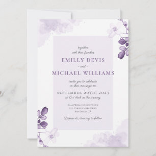 Convite Convocação de Casamento Floral Russo Dusty Purple