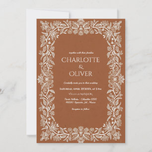 Convite Convocação de Casamento Floral Rustic Terracotta
