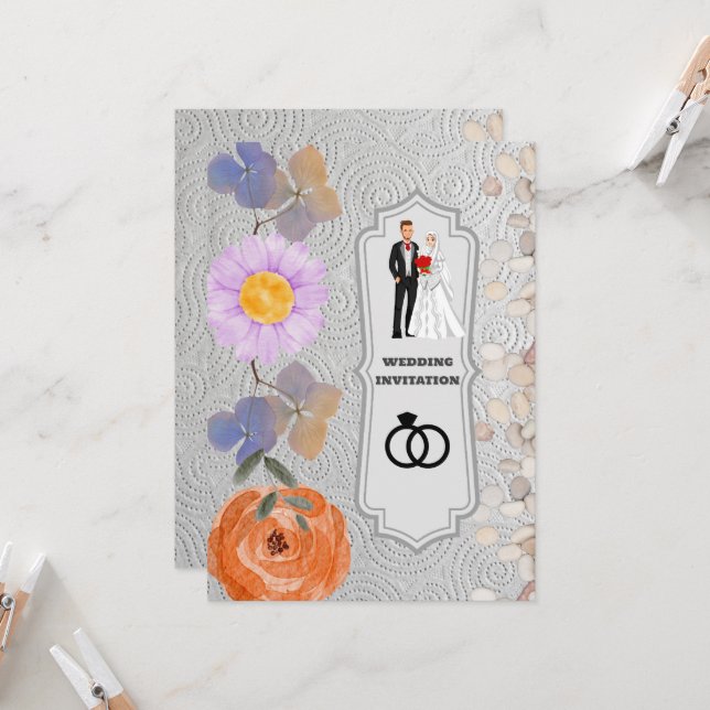 Convite Convocação de Casamento Islâmico Floral de Textura (Frente/Verso In Situ)