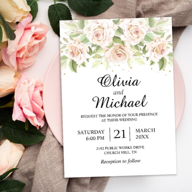 Convite Convocação de Casamento Minimalista para Rosas Bra (Criador carregado)