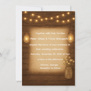 Convite Convocação de Casamento Rustic Mason Jar String Li