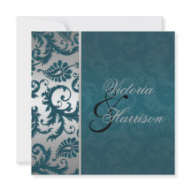 Convocação de Casamento Silver e Teal Damask II
