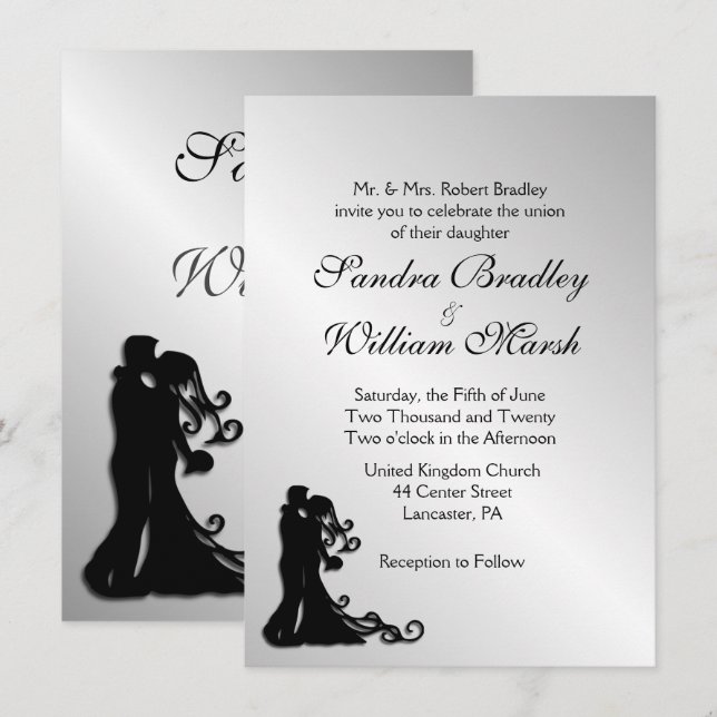 Convite Convocação de Casamento Silver, Impressionante (Frente/Verso)