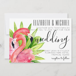Convite Convocação de Casamento Tropical Flamingos Moderna