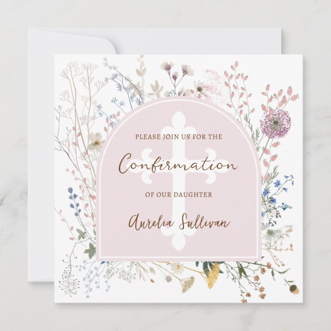 Convite Convocação de Confirmação de Arch de Flores Selvag (Frente)