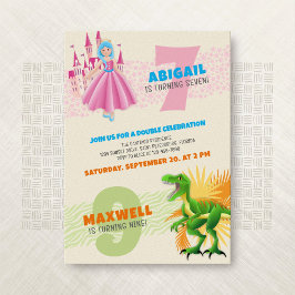 Convite Convocação de Duplo Aniversário para Princesa Dino