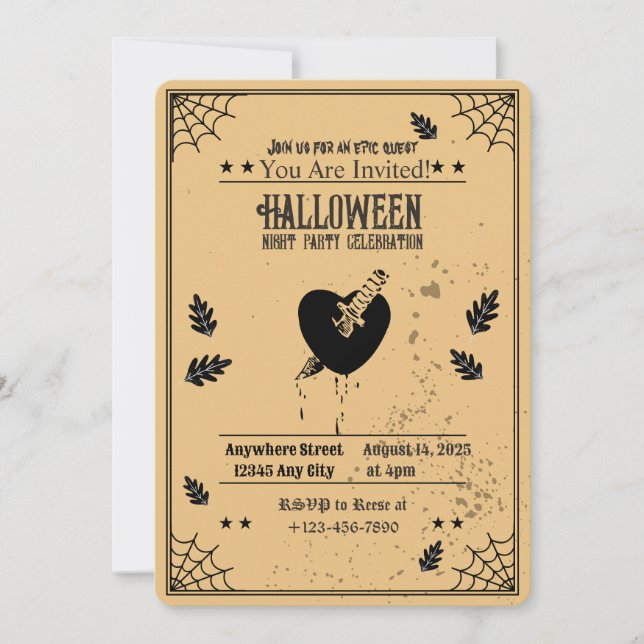 Convite Convocação de Festa de Halloween, coração assustad (Frente)