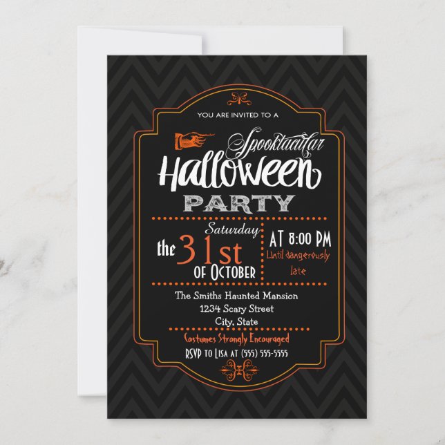 Convite Convocação de Halloween para Chevron e Typografia (Frente)