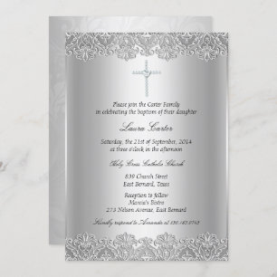 Convite Convocação de Lace & Cross Baptism/Christening