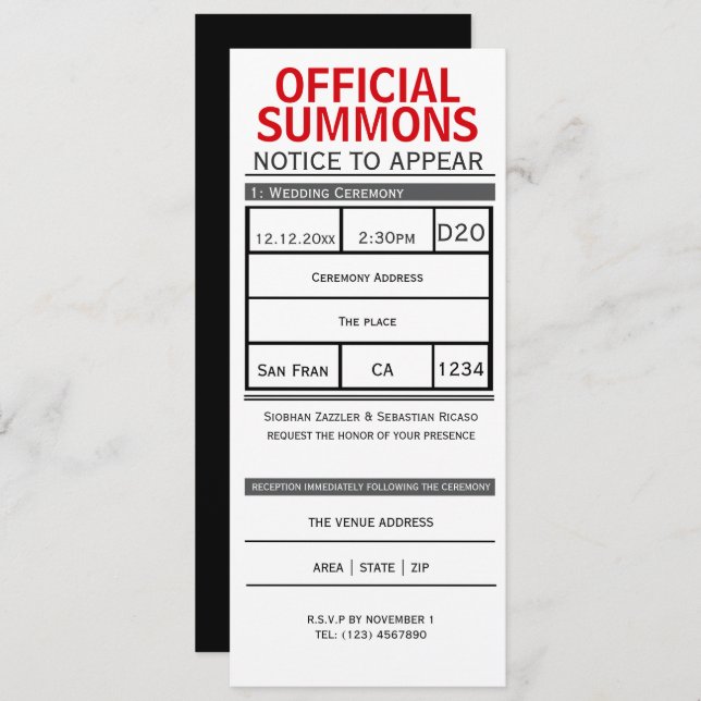Convite Convocação De Tribunal Para Aparecer Casamento Nov (Frente/Verso)