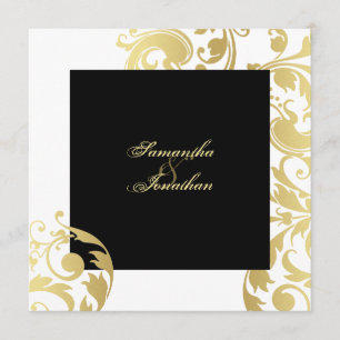Convite Convocação Dourada Floral Elegante Preto Branco