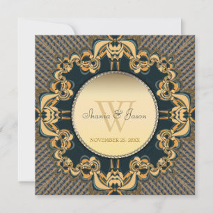Convite Convocação Dourada para Casamento com Teal de Lace