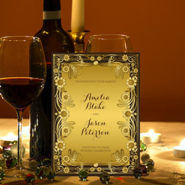 Convite Convocação Dourada para Casamento de Quadro Regal  (Criador carregado)