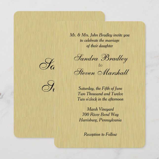 Convite Convocação Dourada para Casamento Maciço Brutado (Frente/Verso)