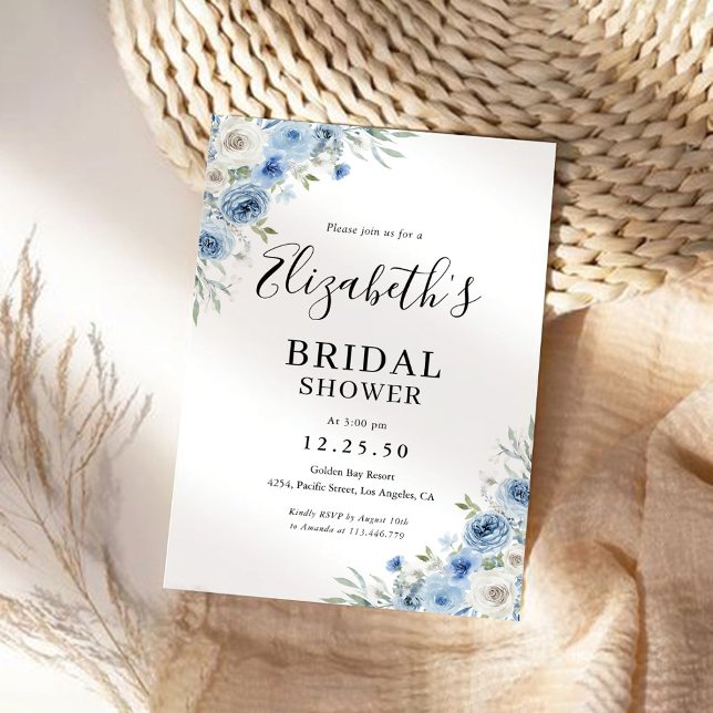 Convite Convocação Dusty Blue Ivory Bridal (Criador carregado)