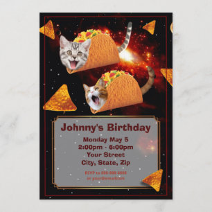 Convite Convocação Engraçada para Gatos de Taco no Espaço
