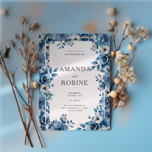 Convite Convocação Floral de Dusty Blue Bold