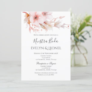 Convite Convocação Floral de Dusty Rosa em Espanhol