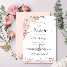 Convite Convocação Floral Elegante Baptism Mint e Peach