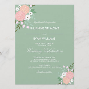 Convite Convocação Floral Elegante - menta