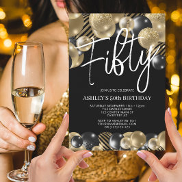 Convite Convocação para 50.º Aniversário, preto moderno e 