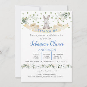 Convite Convocação para a Menina do Batismo Floral Azul Bu