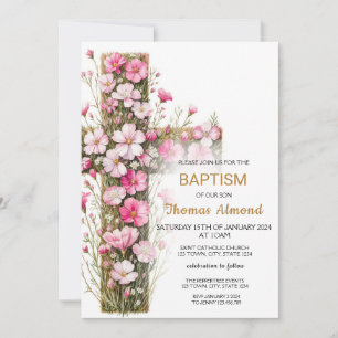 Convite Convocação para Batismo Floral Rosa