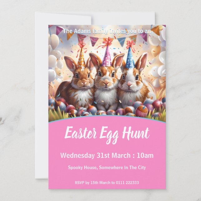 Convite Convocação para Caça de Ovos de Páscoa em Coelhos- (Frente)