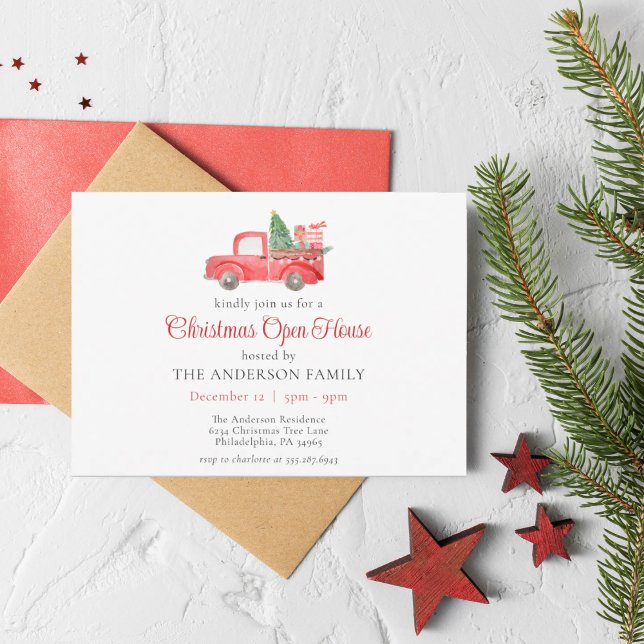 Convite Convocação para Casa Aberta de Natal Rustic Red Tr (Criador carregado)
