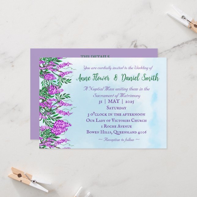 Convite Convocação para Casamento Católico Jacaranda Sky B (Frente/Verso In Situ)