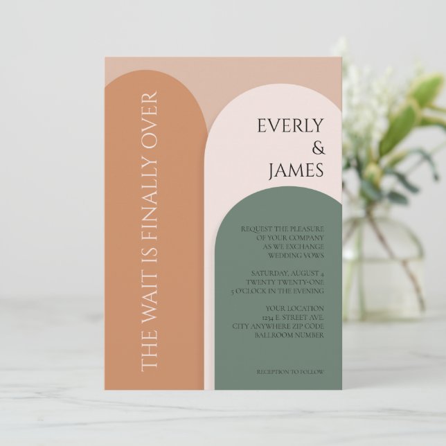 Convite Convocação para Casamento de Arcos Modernos na Ter (Em pé/Frente)