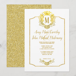 Convite Convocação para Casamento de Crest Real Dourado da