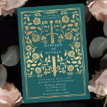 Convite Convocação para Casamento de Espadas Douradas Juda<br><div class="desc">Ponha o tom para o seu casamento de fantasia medieval com um design de convite ousado — uma espada de ouro cercada por florais contra um fundo teal. Perfeito para casais sonhando com uma celebração épica e romântica. Torne a sua história de amor lendária à primeira vista! NOTA: o ouro...</div>