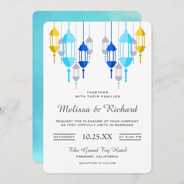 Convite Convocação para Casamento de Lanternas Arábicas Mo (Frente/Verso)