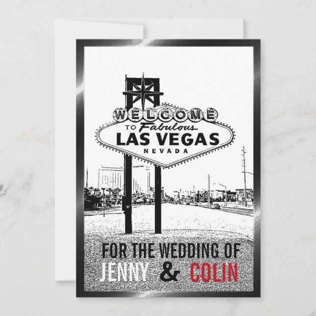 Convite Convocação para Casamento de Las Vegas Black White (Frente)
