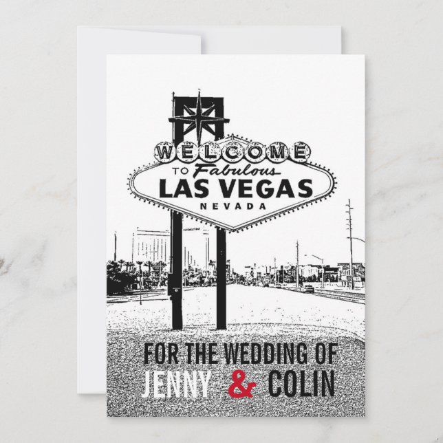 Convite Convocação para Casamento de Las Vegas Black White (Frente)