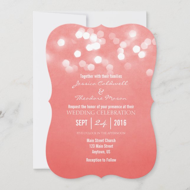 Convite Convocação para Casamento de Luzes Glitter Coral B (Frente)