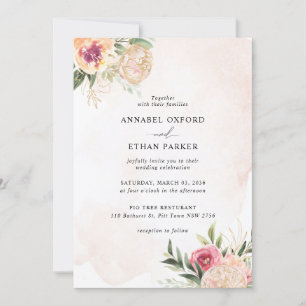 Convite Convocação para Casamento de Peony e Flores Dour