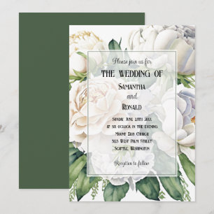 Convite Convocação para Casamento de Rosas Brancas Elegant