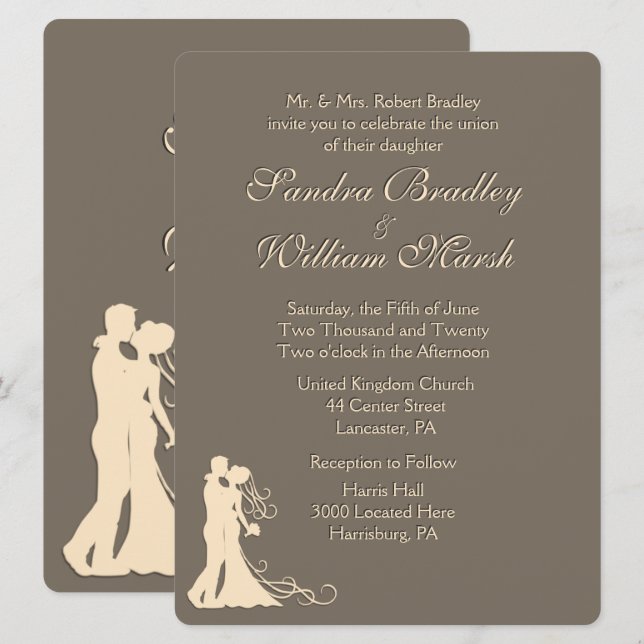 Convite Convocação para Casamento de Sandstone Brown e Cre (Frente/Verso)