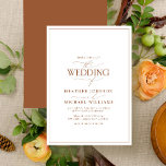 Convite Convocação para Casamento de Terracotta<br><div class="desc">Trendy, elegante e moderno, esta simples, minimalista terracota e design de casamento da tipografia branca apresenta 'O Casamento de' em caligrafia moderna e texto Serif como a principal reportagem de design, e é baseada no nosso convite de chá de panela mais vendido. A parte traseira da placa apresenta uma textura...</div>