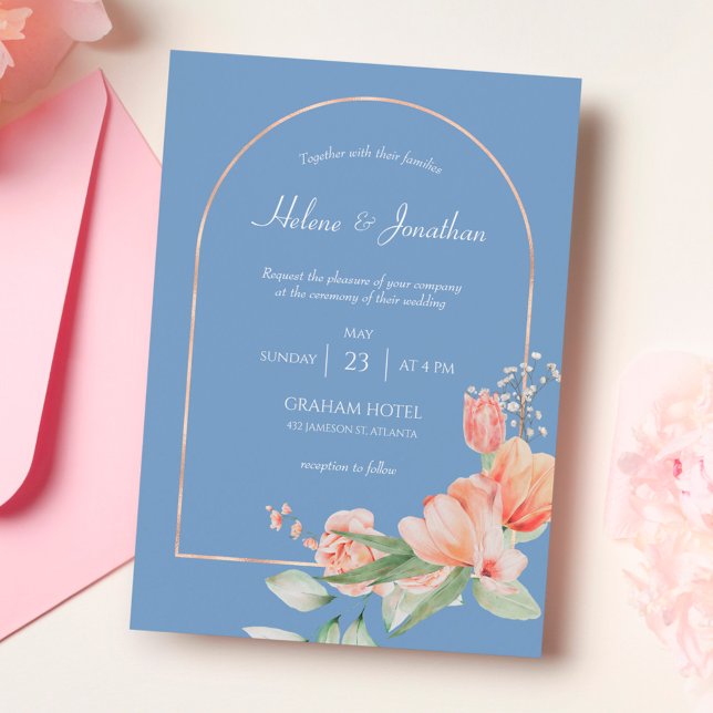 Convite Convocação para Casamento do Arco Dourado Dusty Bl (Criador carregado)