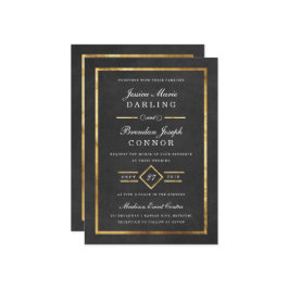 Convite Convocação para Casamento Dourado e Preto em Deco